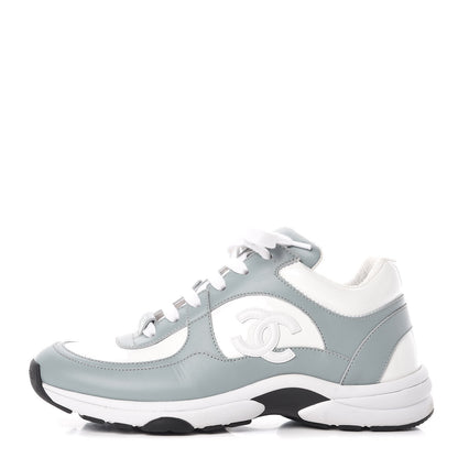 Chanel Patent Calfskin CC Womens Sneakers 37 White Light Blue 1 of 11