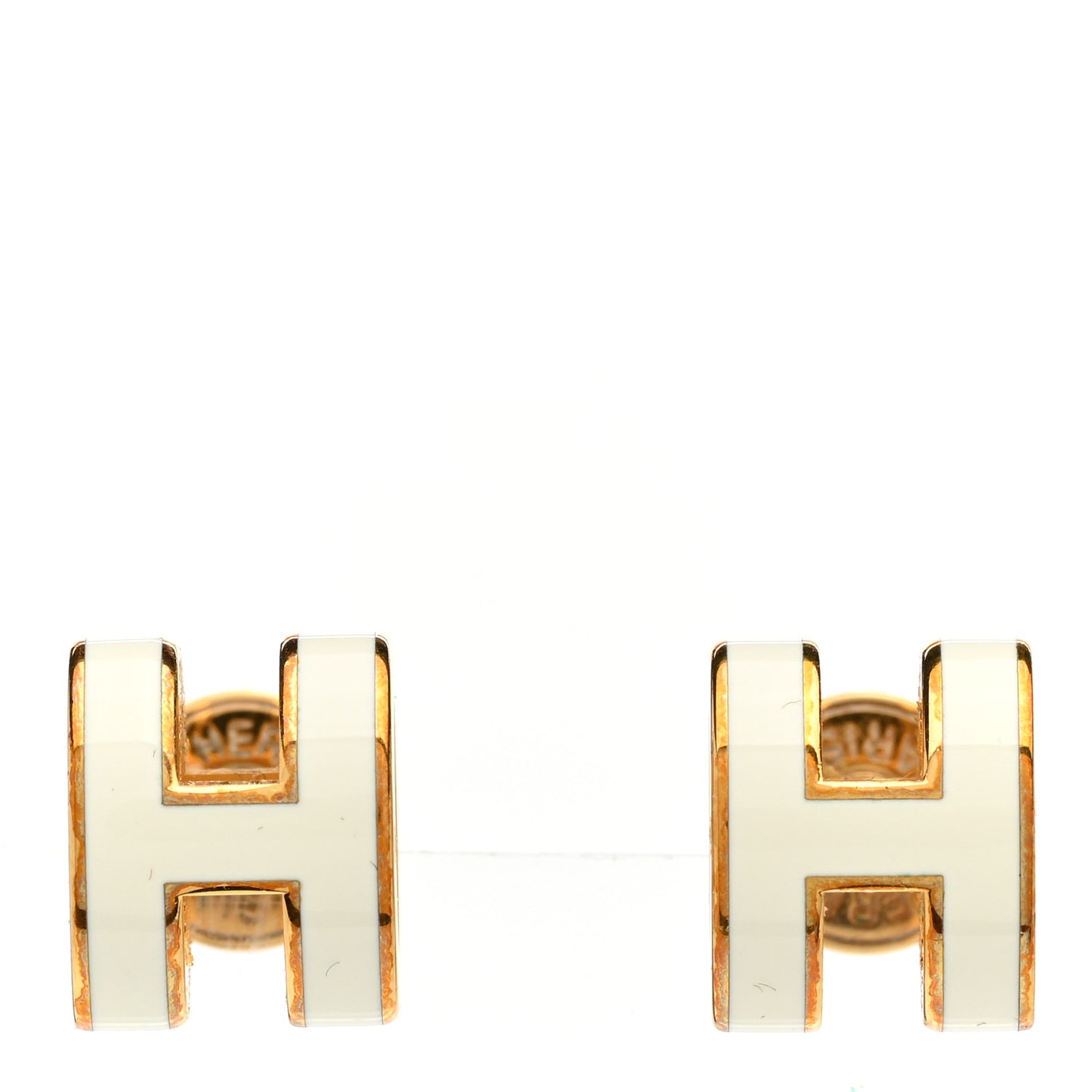 Gold Lacquered Mini Pop H Earrings White