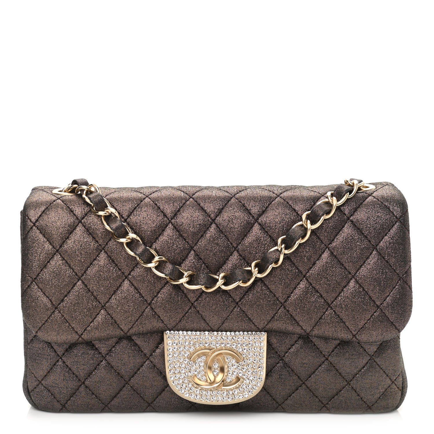 Chanel Iridescent Calfskin Quilted Crystal Mini Rectangular Flap Black Gold 1 of 10