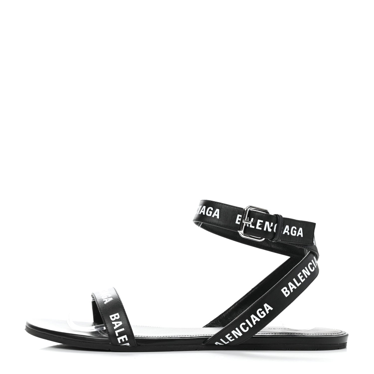 Balenciaga Calfskin Allover Logo Flat Sandals 38 Black White 1 of 9