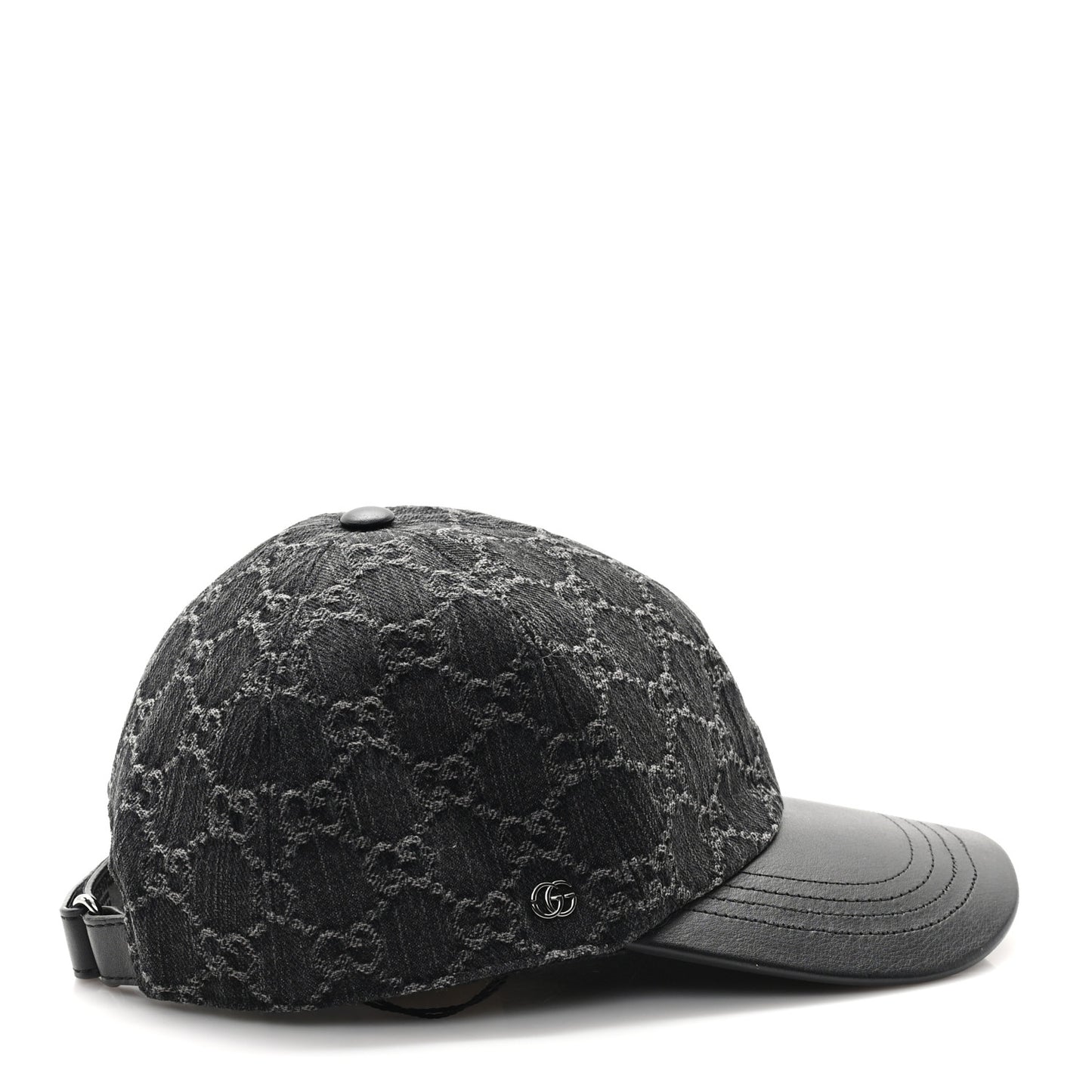 Denim Calfskin GG Monogram Baseball Hat M Black Grey