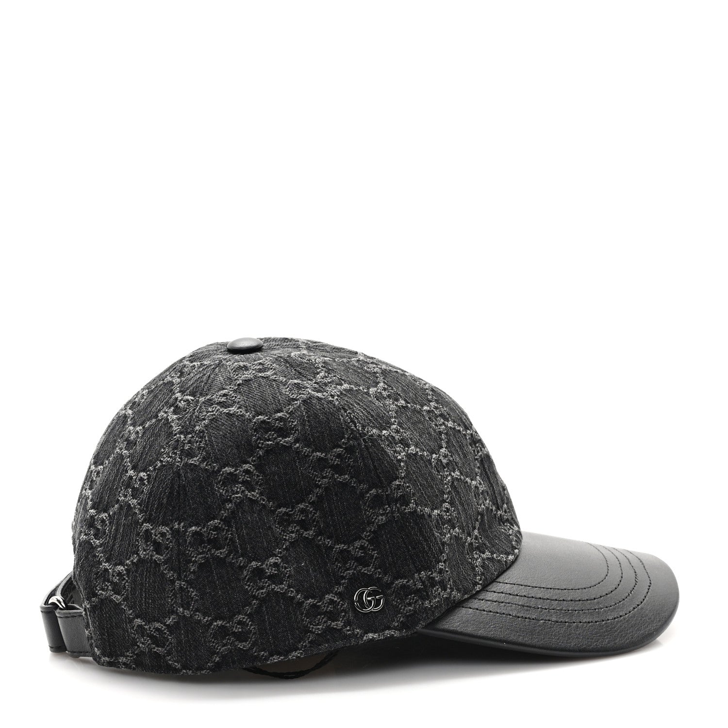 Gucci Denim Calfskin GG Monogram Baseball Hat M Black Grey 6 of 9