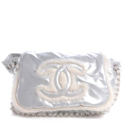 Chanel Vinyl Mohair Trimmed Accordion Arctic Polar Ice Flap Silver 1 of 7