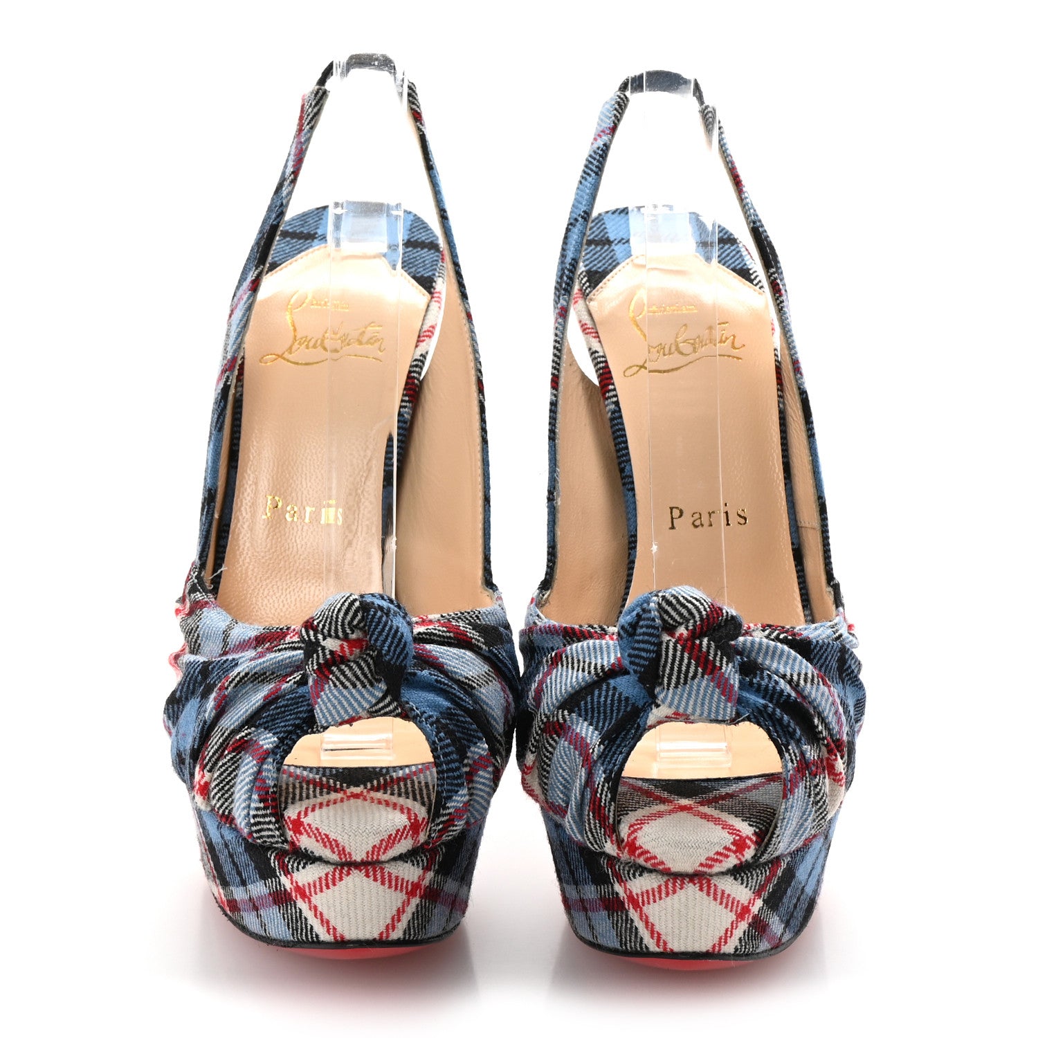 Christian Louboutin Tartan Jenny Slingback 150 Pumps 36.5 Blue 3 of 8