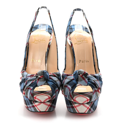 Christian Louboutin Tartan Jenny Slingback 150 Pumps 36.5 Blue 3 of 8