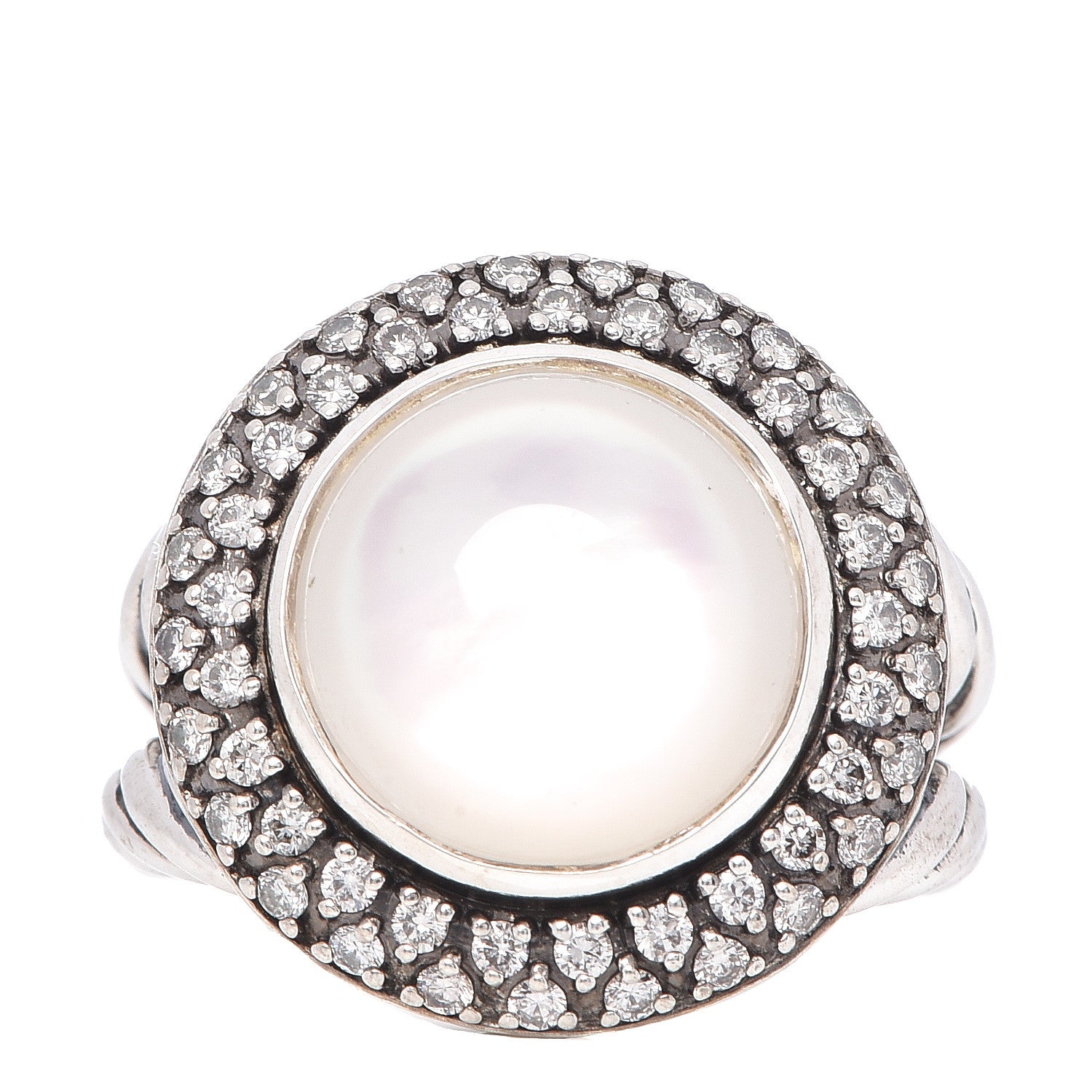David Yurman Sterling Silver Diamond Moon Quartz 13mm Cerise Ring 54 7 1 of 5
