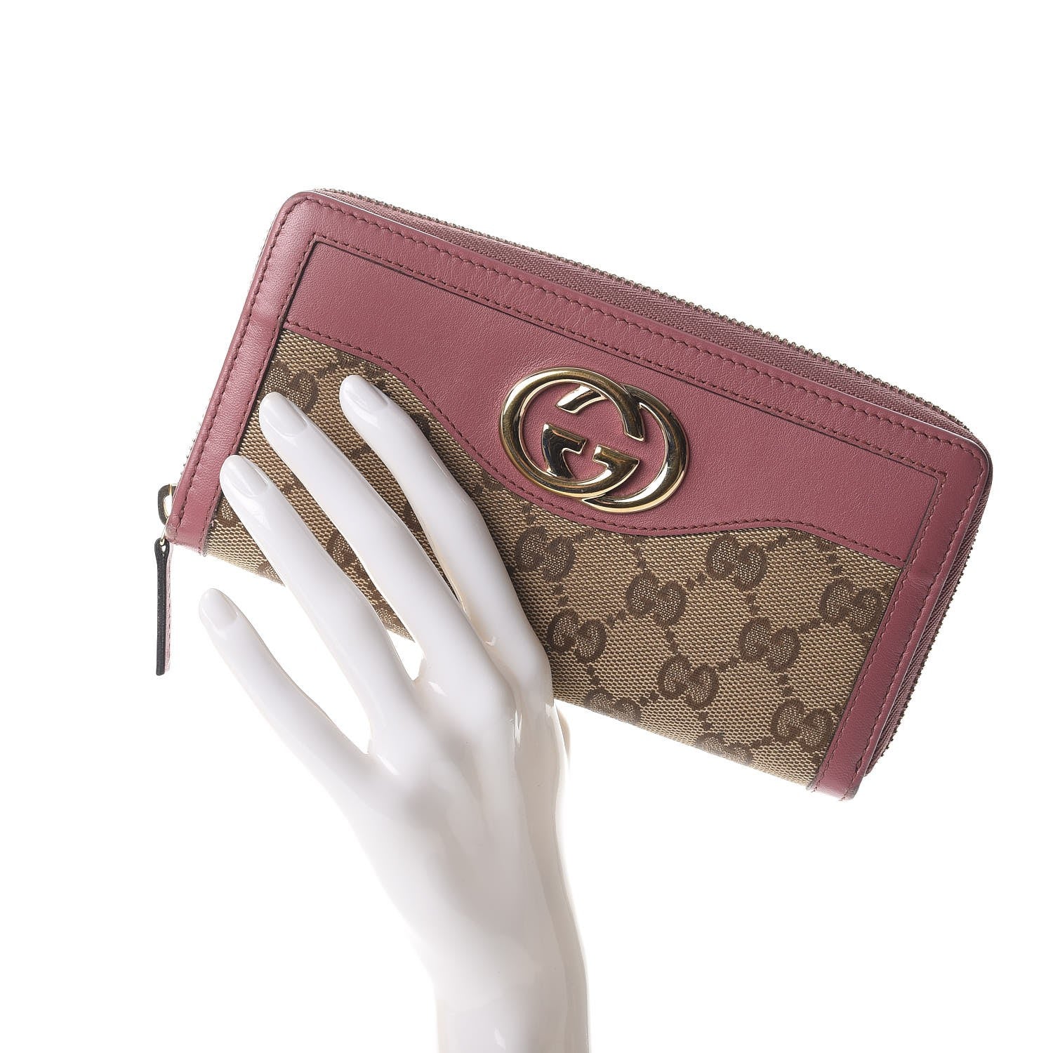 Gucci Monogram Margaux Calfskin Sukey Zip Around Wallet Beige Ebony Vintage Rose 2 of 11