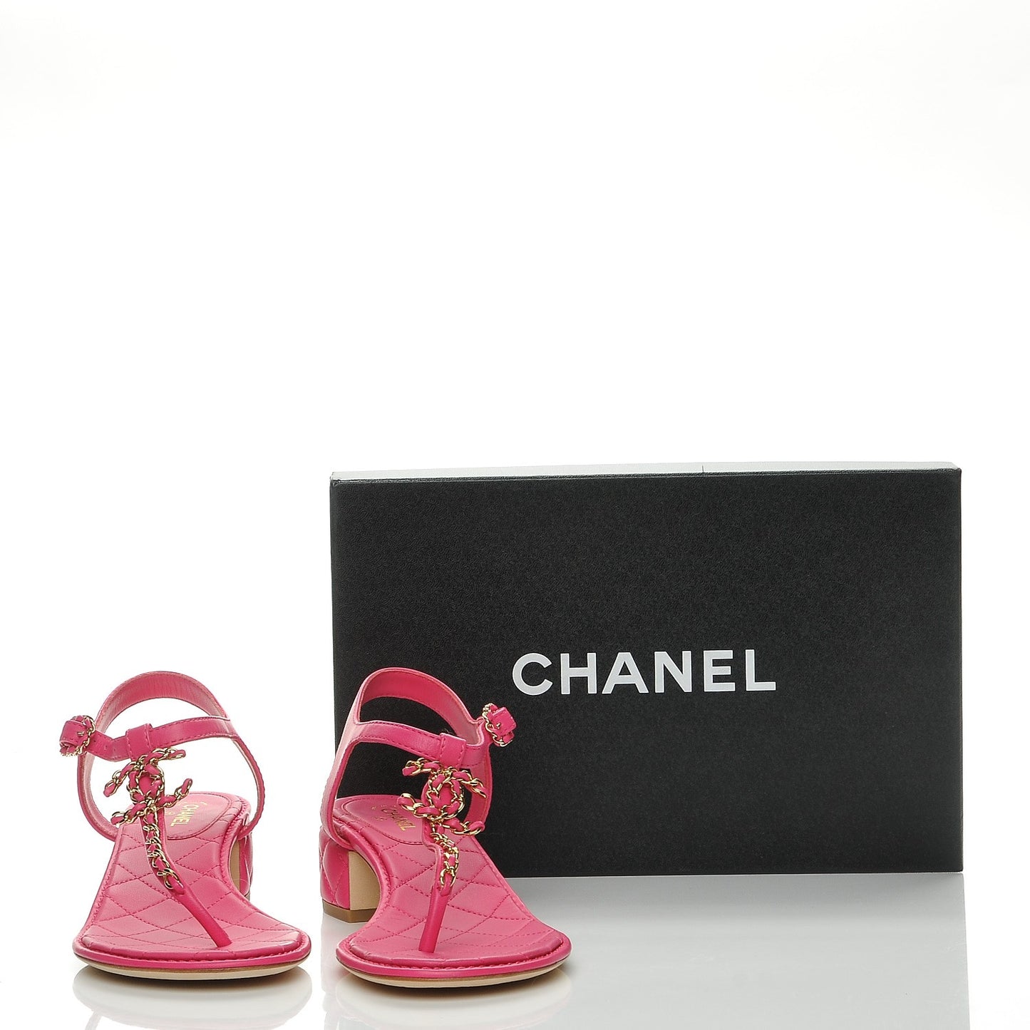Lambskin CC Chain Thong Sandals 39.5 Fuchsia