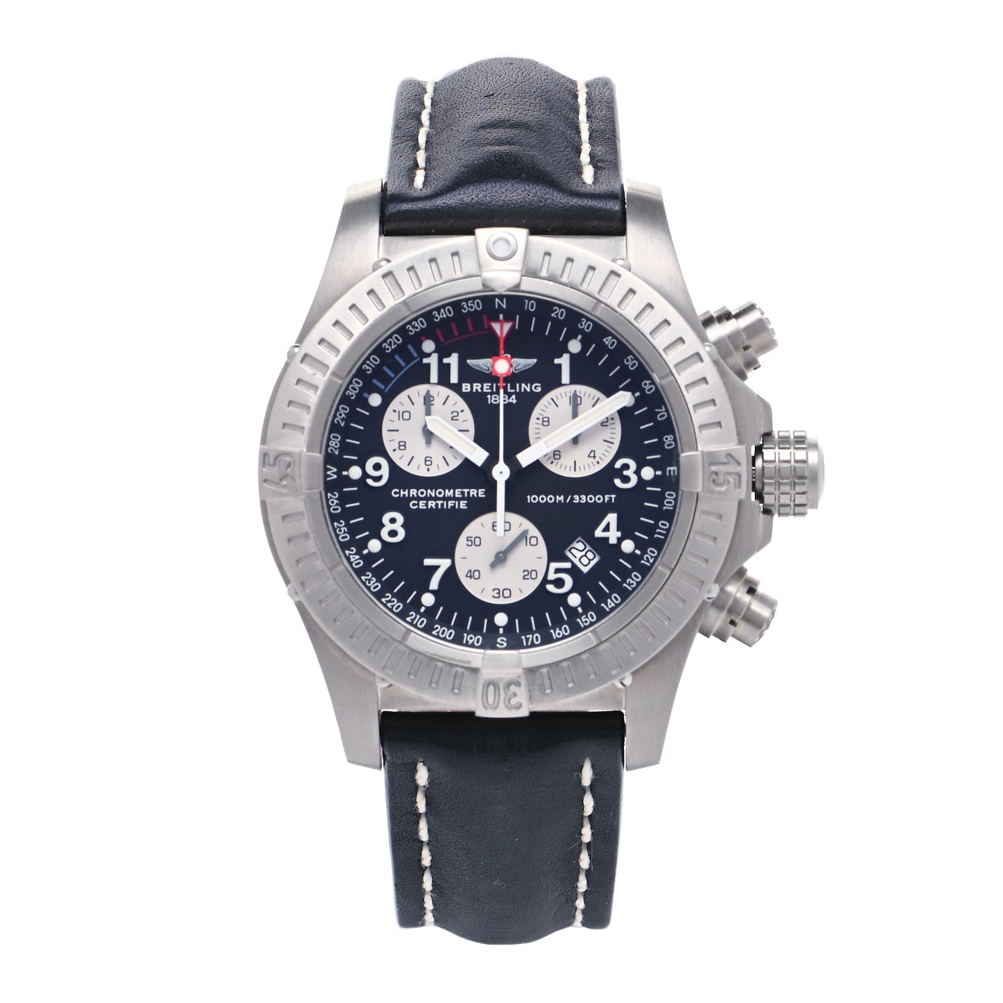 Titanium Calfskin 44mm Avenger Chronograph Automatic Watch Black E7336009