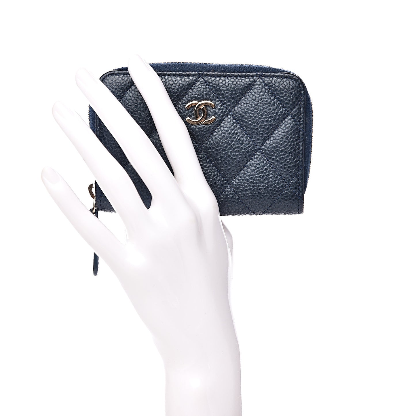 Caviar Quilted Boy Zip Around Coin Purse Wallet Dark Blue