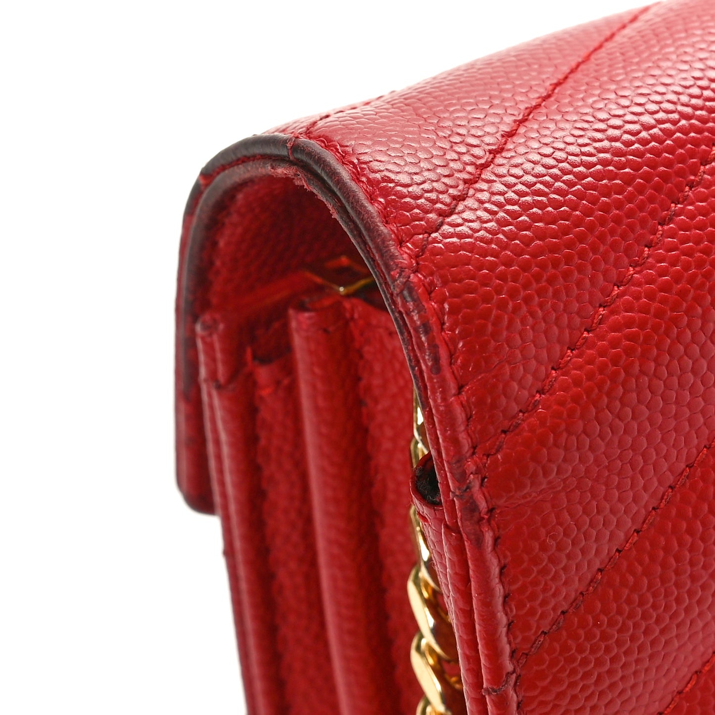 Grain De Poudre Matelasse Chevron Monogram Chain Wallet Red