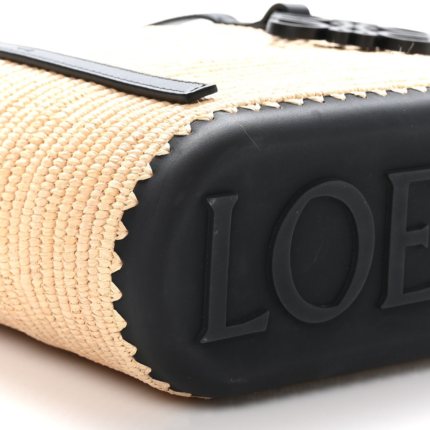 Loewe X PAULA'S IBIZA Raffia Calfskin Small Square Basket Tote Bag Natural Black 8 of 9