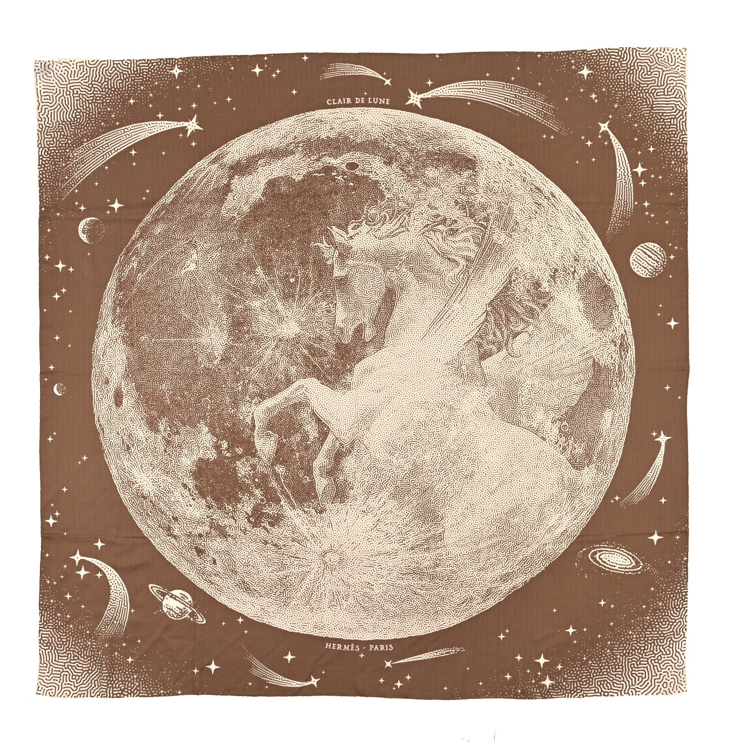 Hermes Silk Cashmere Clair De Lune Shawl 140 Camel White 1 of 3