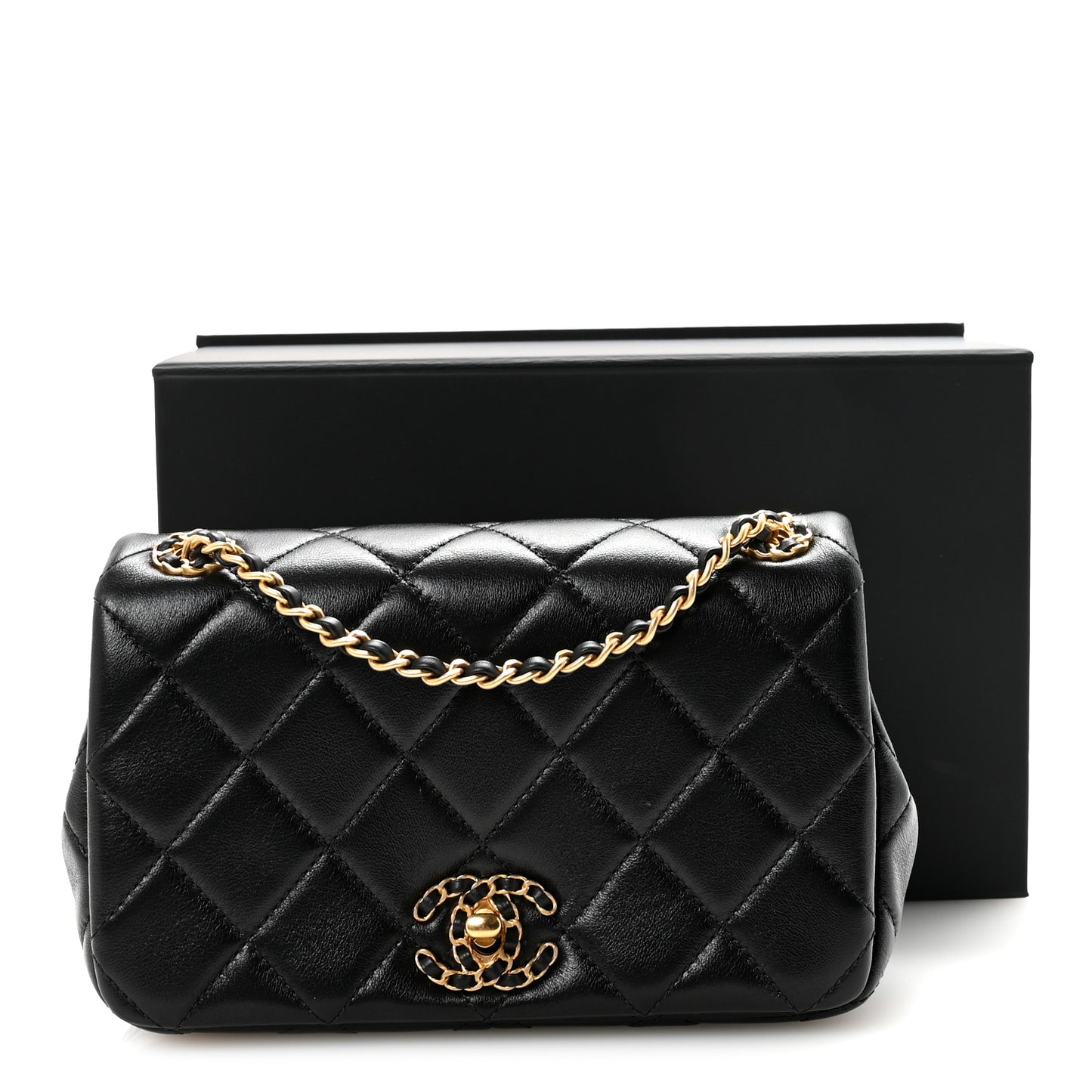 Lambskin Quilted Braided CC Mini Flap Black