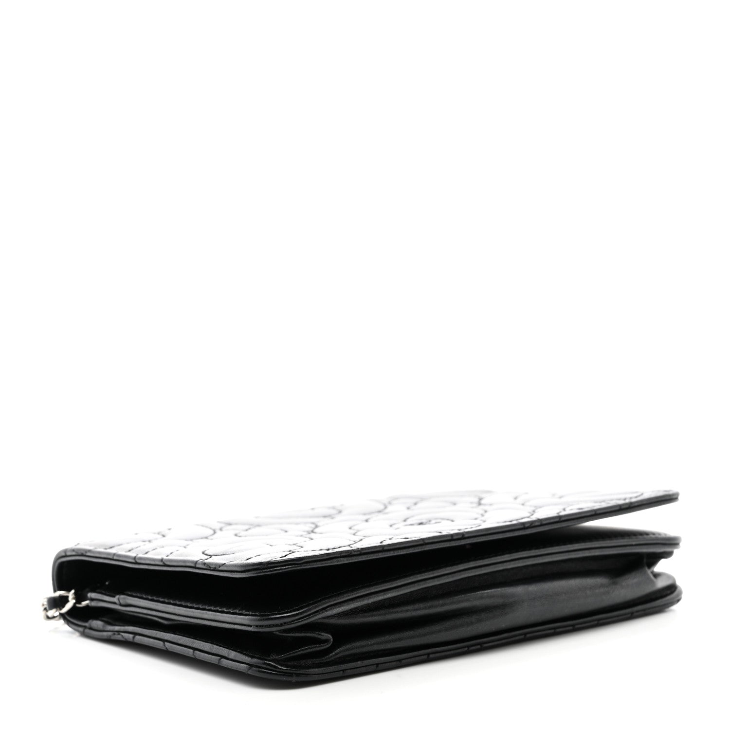 Chanel Lambskin Camellia Quilted Wallet On Chain WOC Black 4 of 11