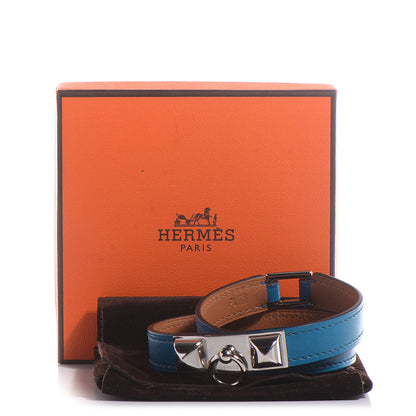 Hermes Veau Tadelakt Rivale Double Tour Bracelet Medium Bleu Izmir 8 of 8