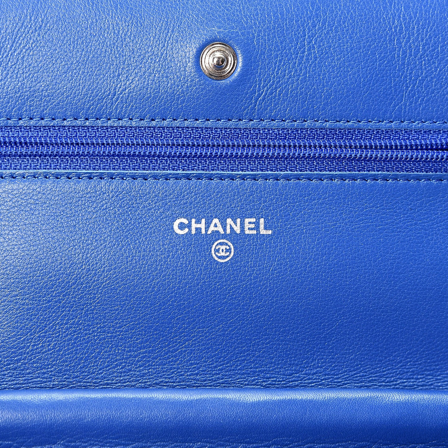Patent Calfskin Quilted Wallet On Chain WOC Dark Blue