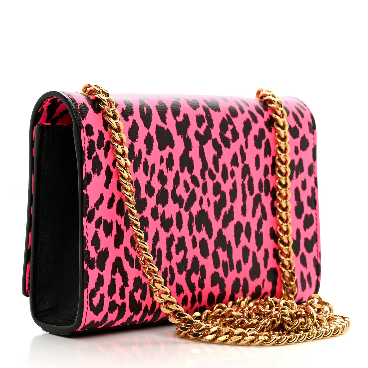 Calfskin Leopard Small Monogram Kate Satchel Pink Black