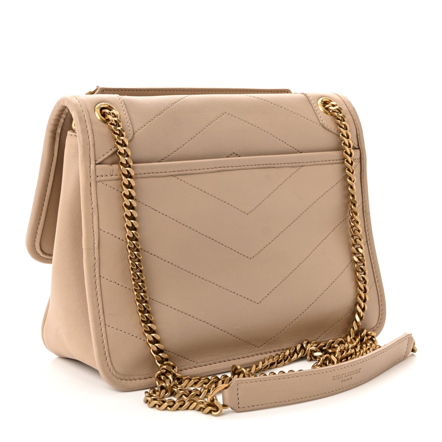 Lambskin Matelasse Monogram Baby Niki Chain Satchel Dark Beige