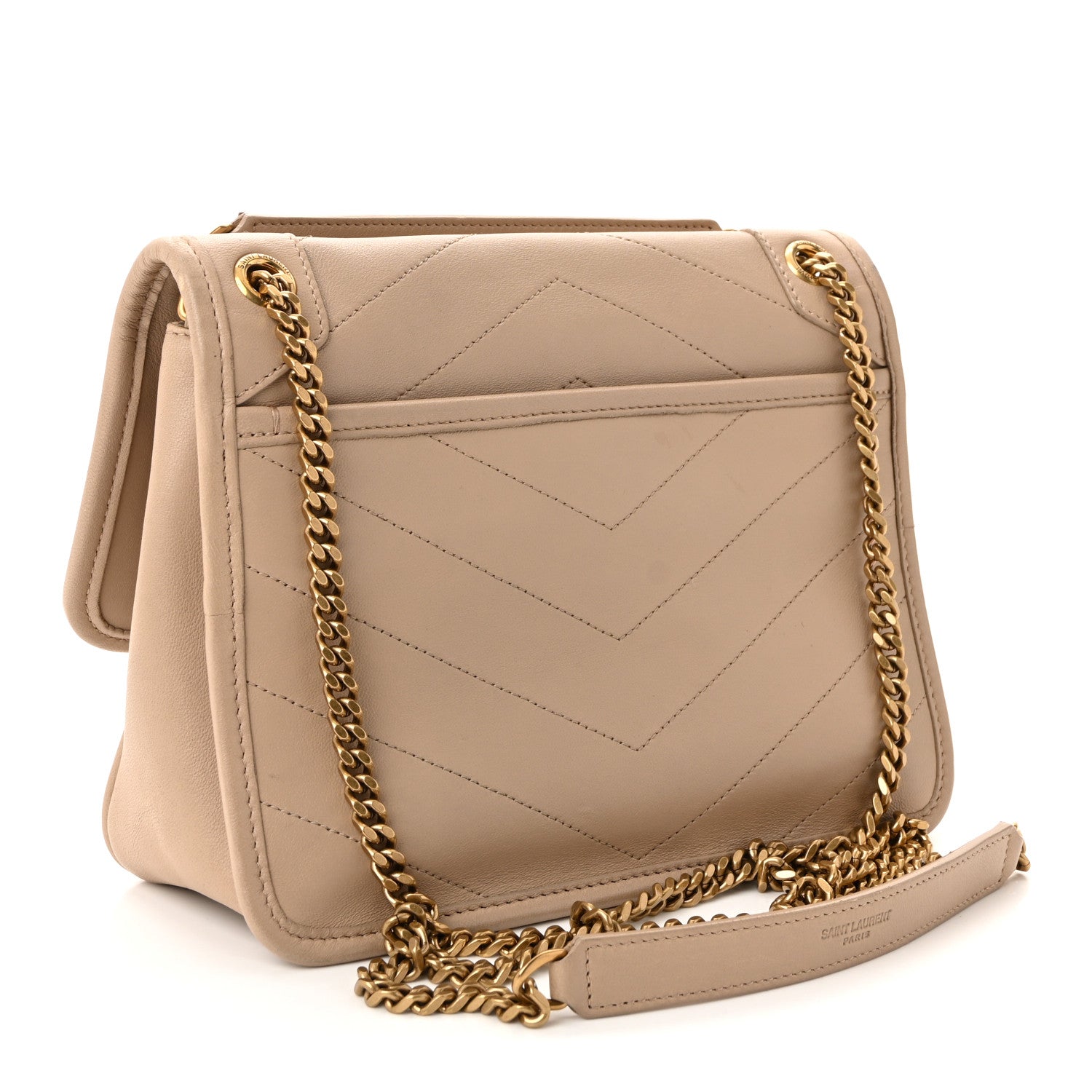 Saint Laurent Lambskin Matelasse Monogram Baby Niki Chain Satchel Dark Beige 3 of 10