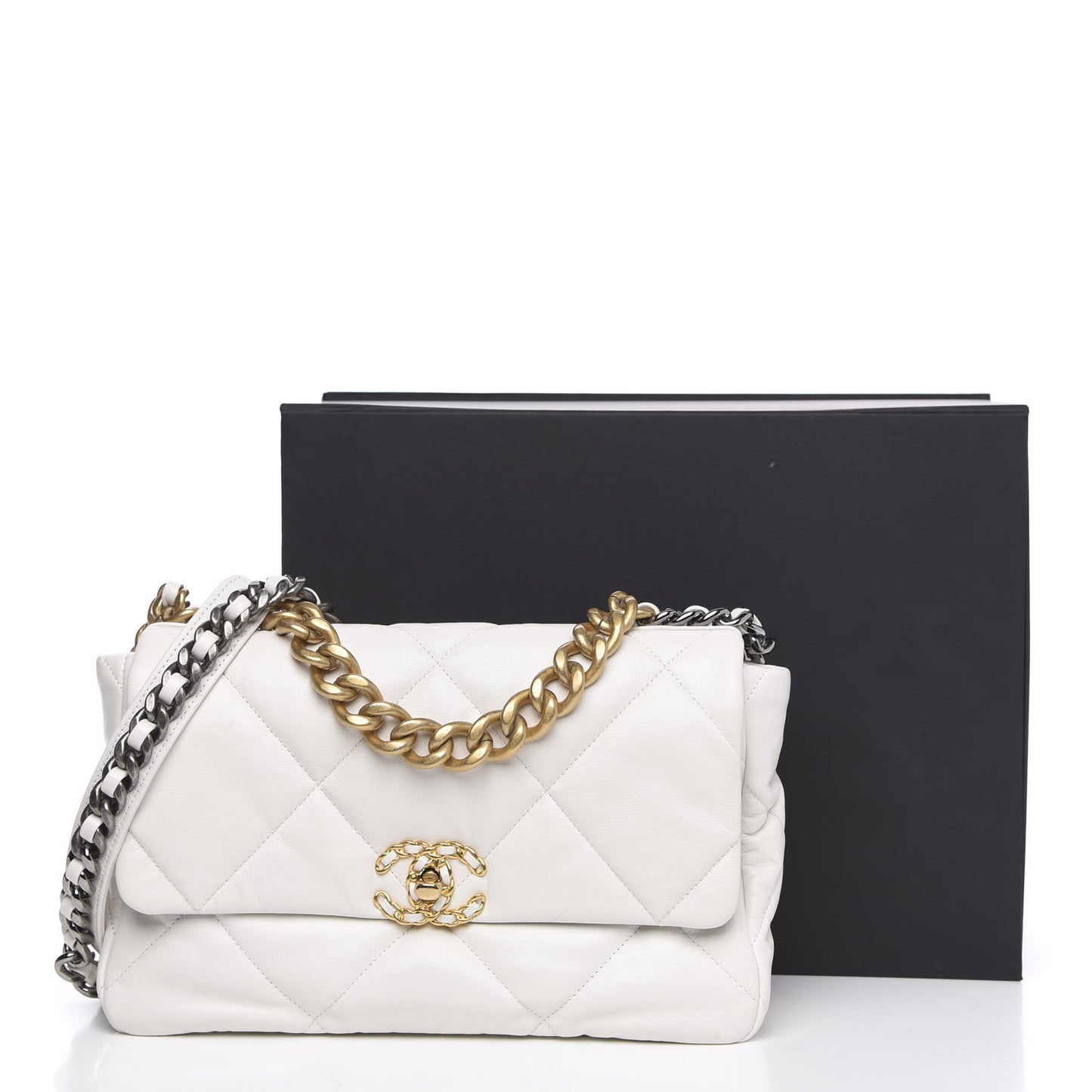 Goatskin Quilted Large 19 Flap White