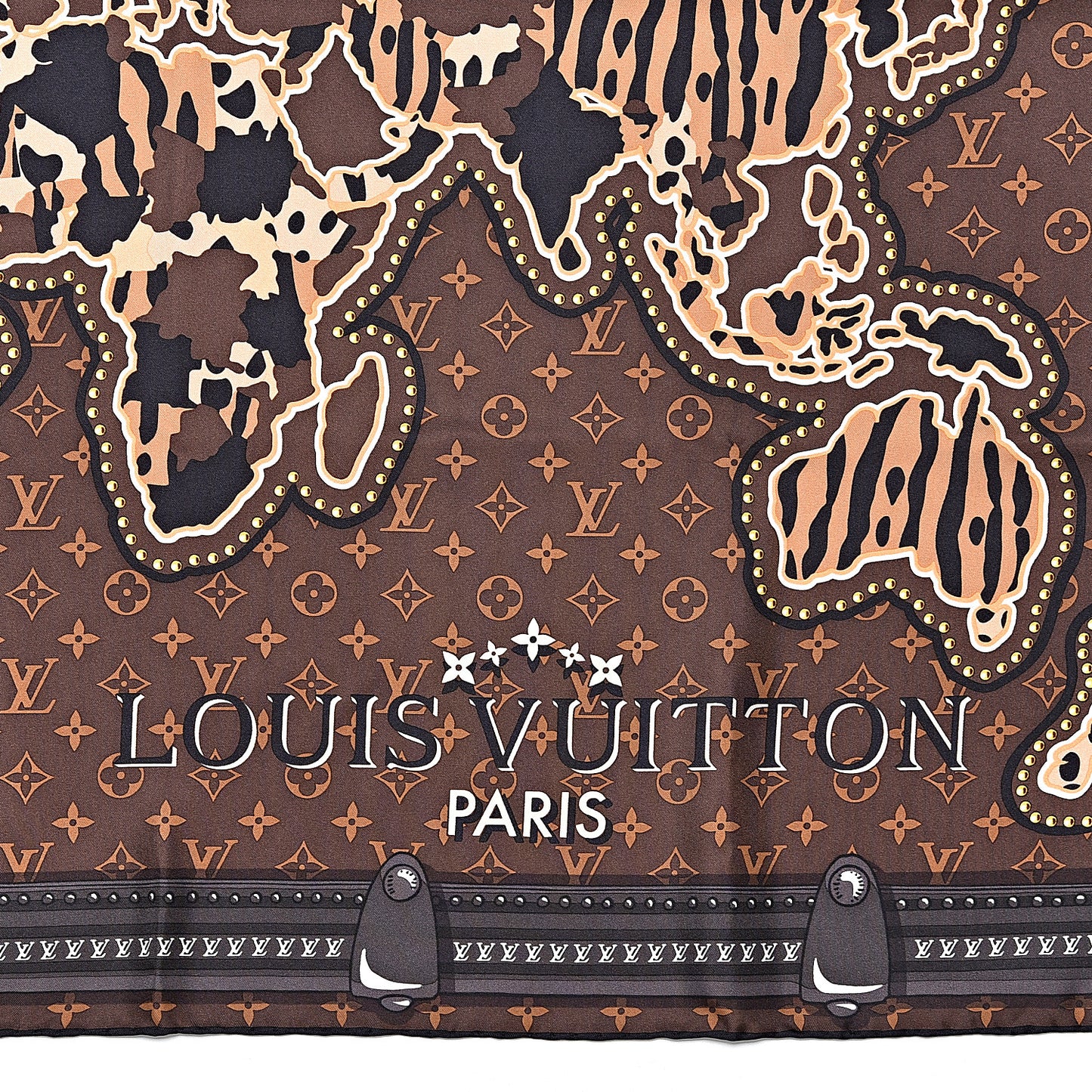Silk Monogram LV World Square Scarf Brown