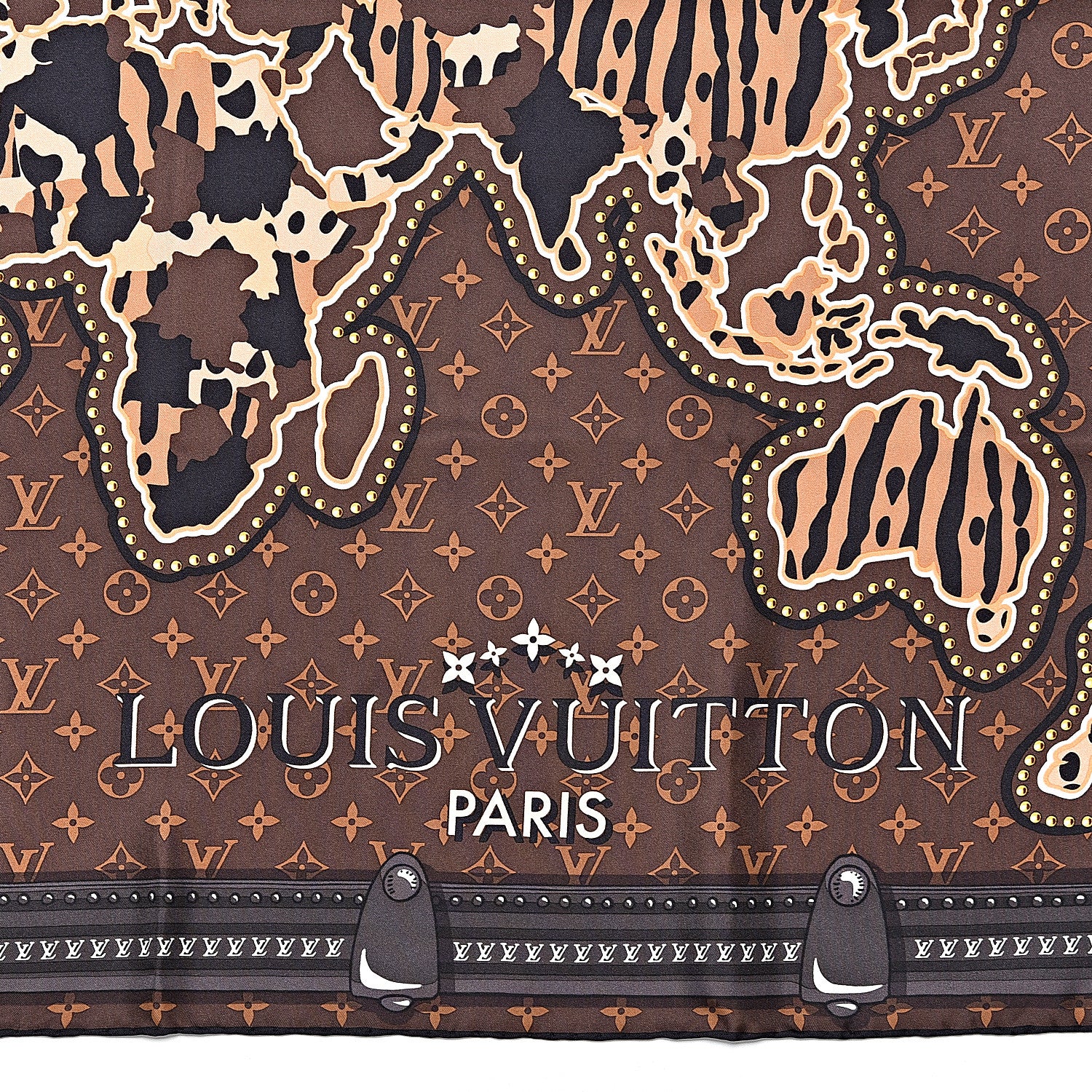 Louis Vuitton Silk Monogram LV World Square Scarf Brown 4 of 4