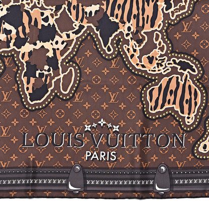 Louis Vuitton Silk Monogram LV World Square Scarf Brown 4 of 4