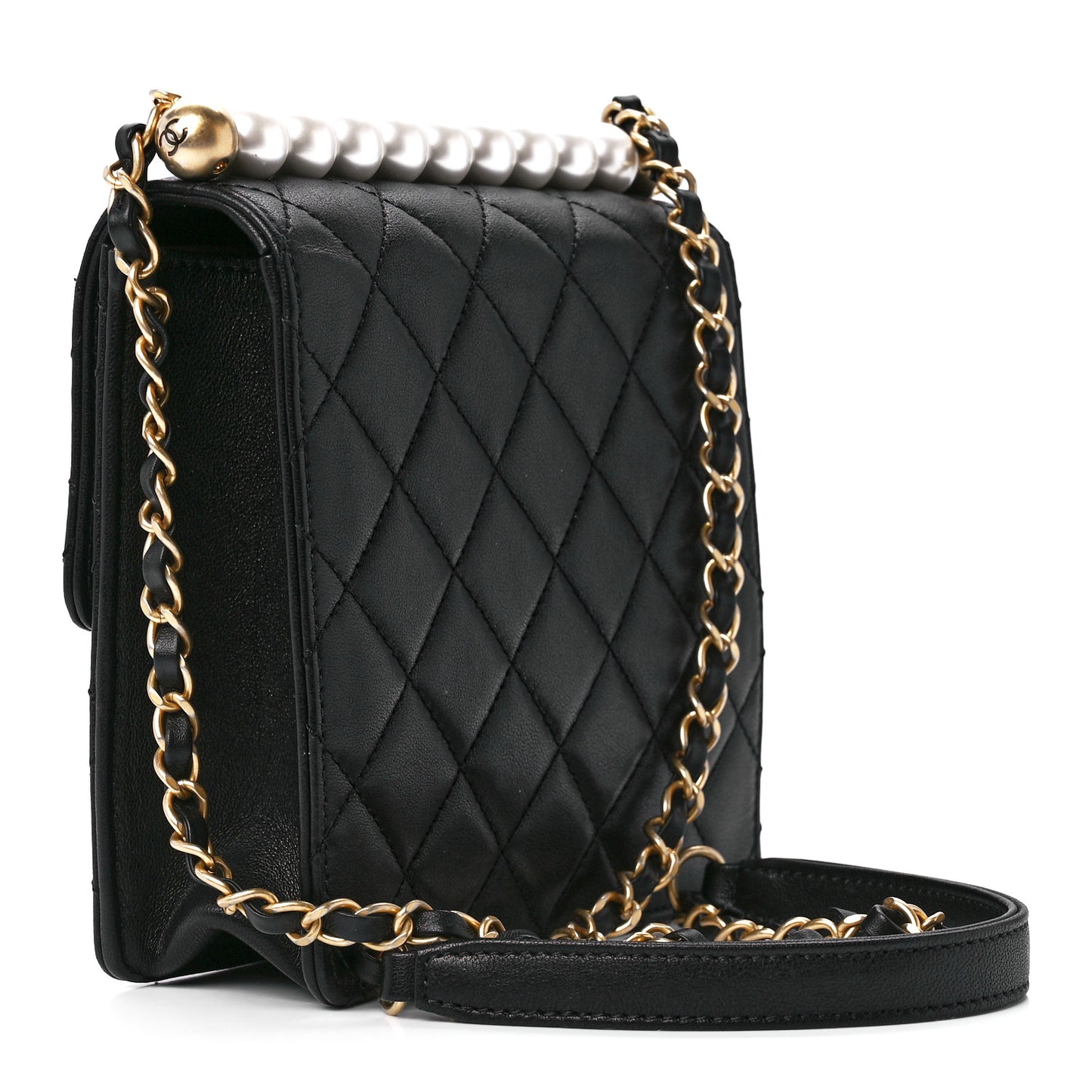 Lambskin Quilted Chic Pearls Flap Black