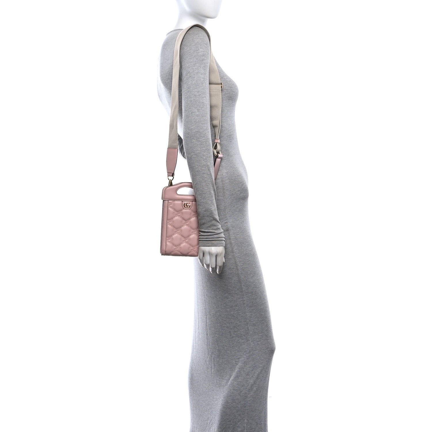 Gucci Calfskin GG Matelasse Mini Top Slip Handle Crossbody Bag Perfect Pink Natural 2 of 11
