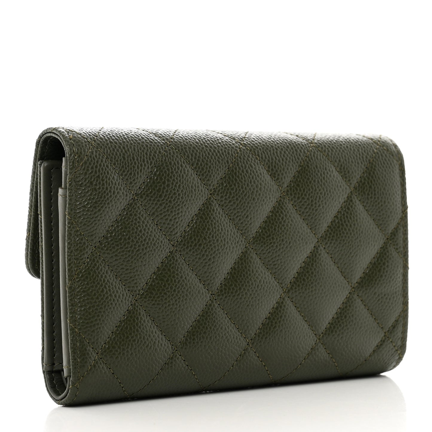 Caviar Quilted Multi Chain CC Medium Tri-Fold Flap Wallet Khaki