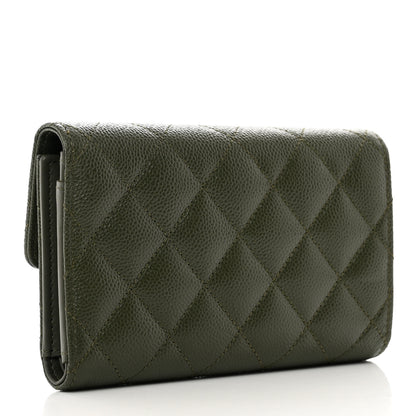 Chanel Caviar Quilted Multi Chain CC Medium Tri-Fold Flap Wallet Khaki 3 of 9