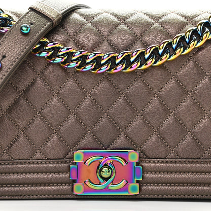 Chanel Iridescent Goatskin Quilted Medium Boy Flap Dark Gold 8 of 13