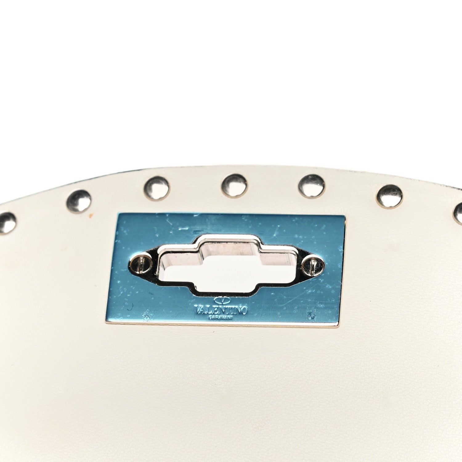 Valentino Garavani Nappa Denim Medium Rockstud Spike Halfmoon Saddle Bag Ivory Blue 11 of 14