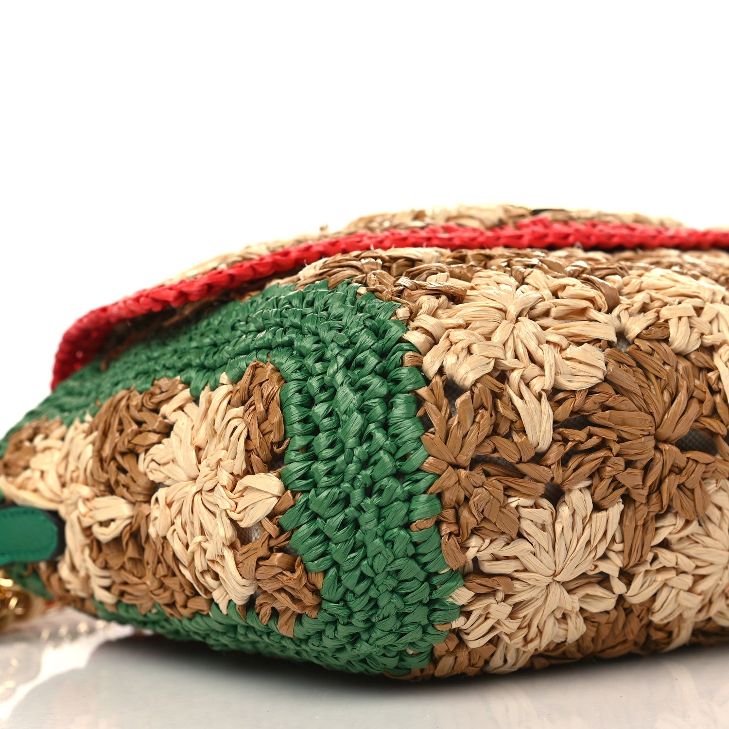 Gucci Raffia Azalea Calfskin Crochet Flower Small GG Marmont Shoulder Bag Natural Ecru Green Red New Shamarock 8 of 15
