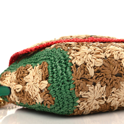Gucci Raffia Azalea Calfskin Crochet Flower Small GG Marmont Shoulder Bag Natural Ecru Green Red New Shamarock 8 of 15
