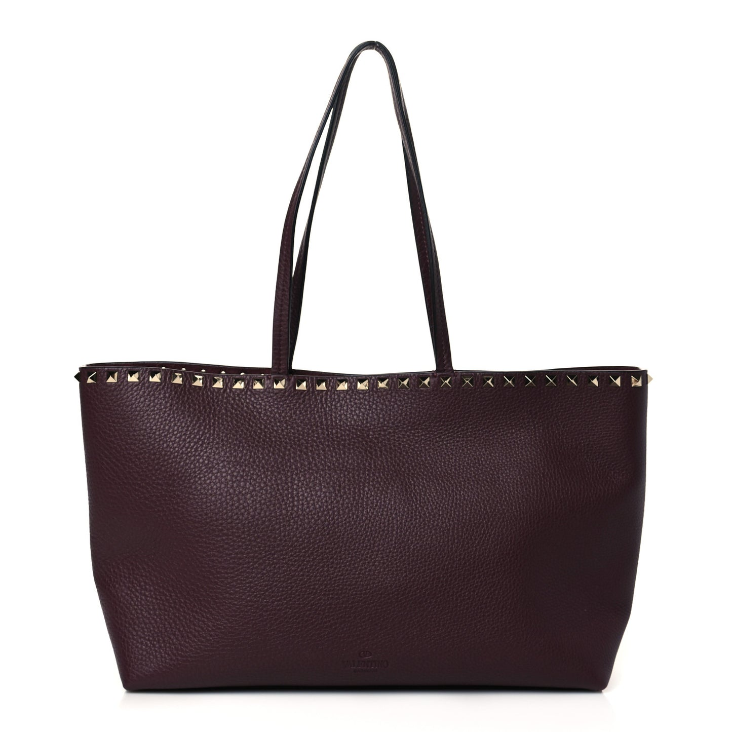 Grained Calfskin Small Rockstud Shoulder Tote Rubin