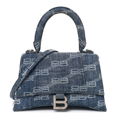 Balenciaga Denim BB Monogram Small Hourglass Top Handle Bag Blue 1 of 10