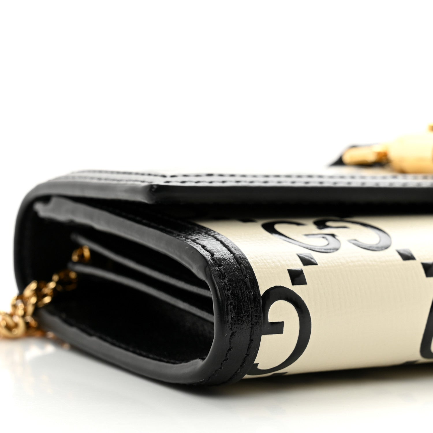 Gucci Azalea Calfskin GG Monogram Bi-Color Debossed Jackie 1961 Chain Wallet Mystic White Black 9 of 10