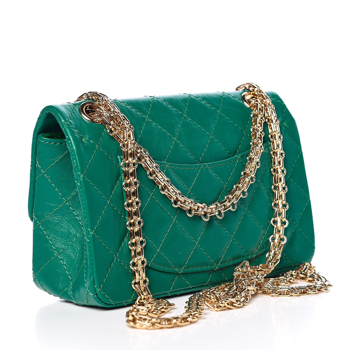 Aged Calfskin Quilted 2.55 Reissue Mini Flap Green