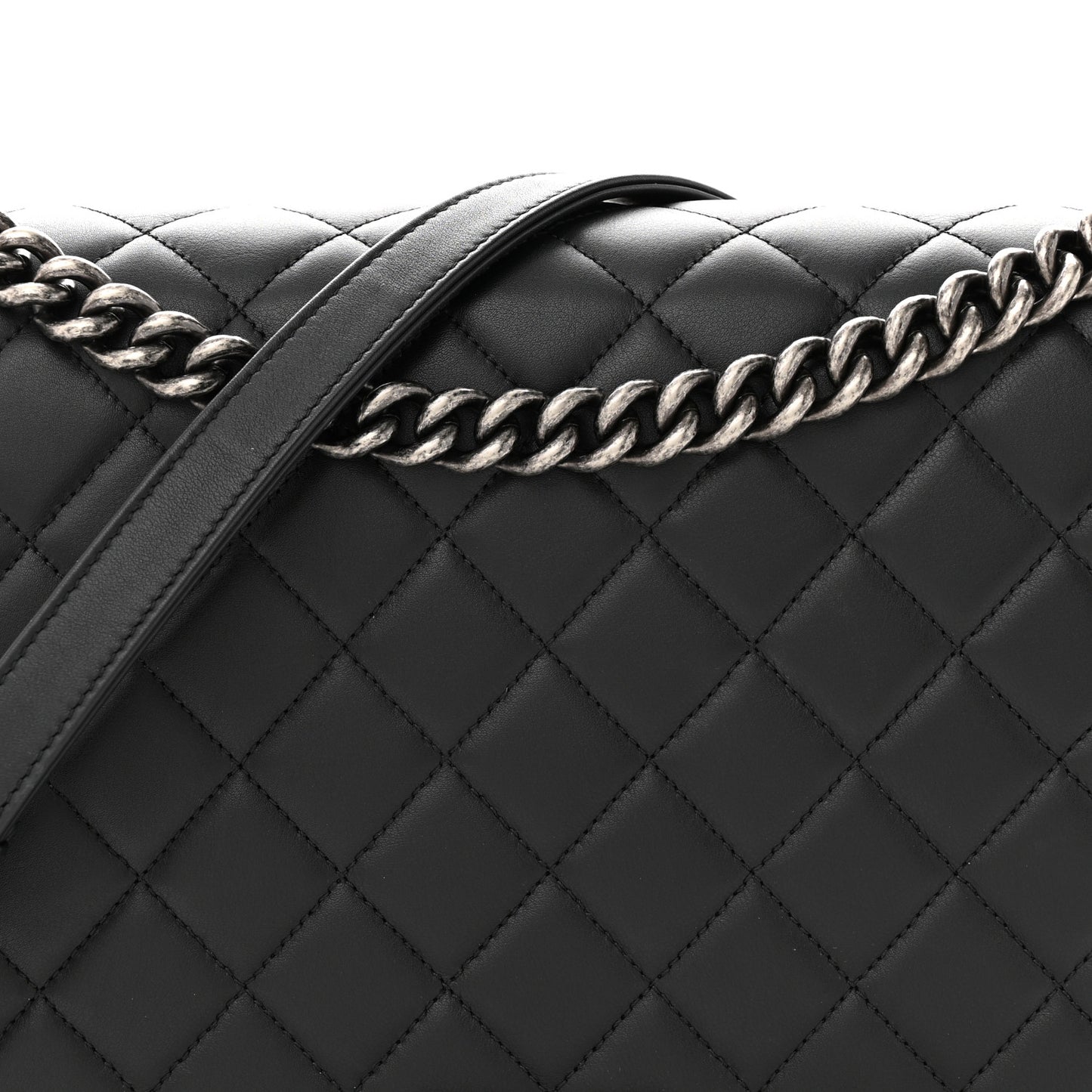 Lambskin Quilted Large Boy Flap Black