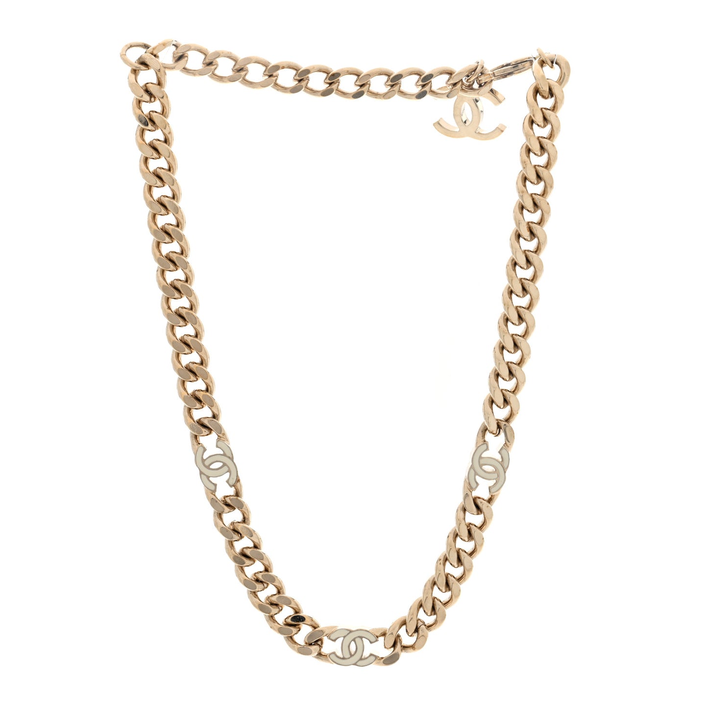 Metal Enamel Chain CC Choker Gold White