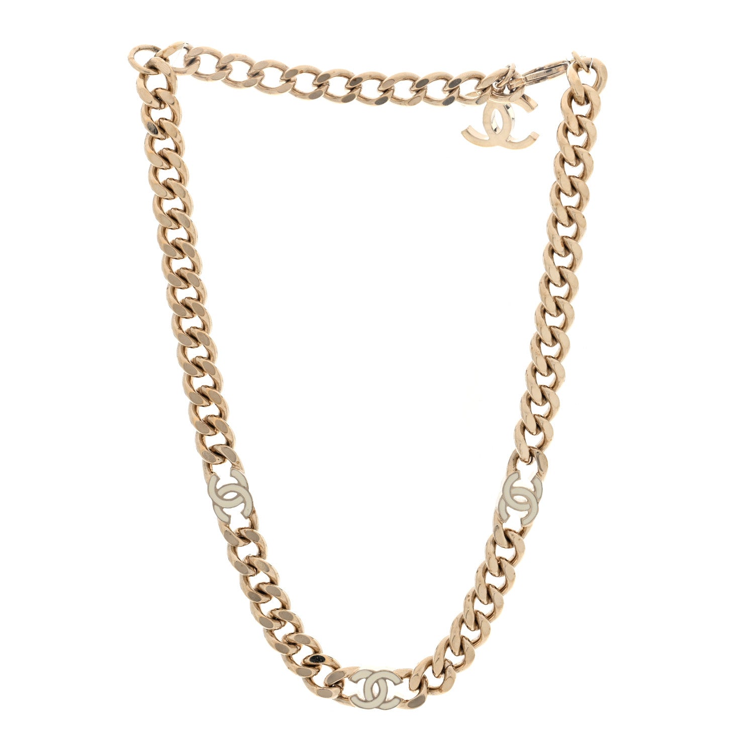 Chanel Metal Enamel Chain CC Choker Gold White 3 of 5