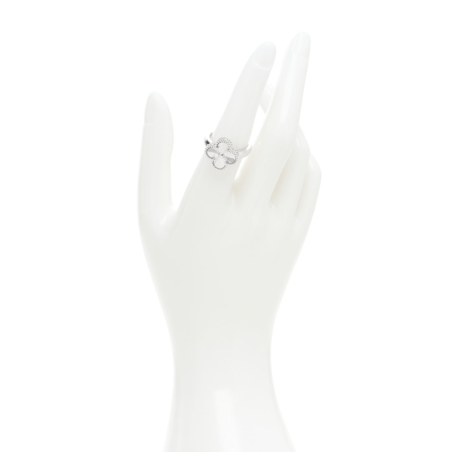 18K White Gold Guilloche Vintage Alhambra Ring 54 6.75