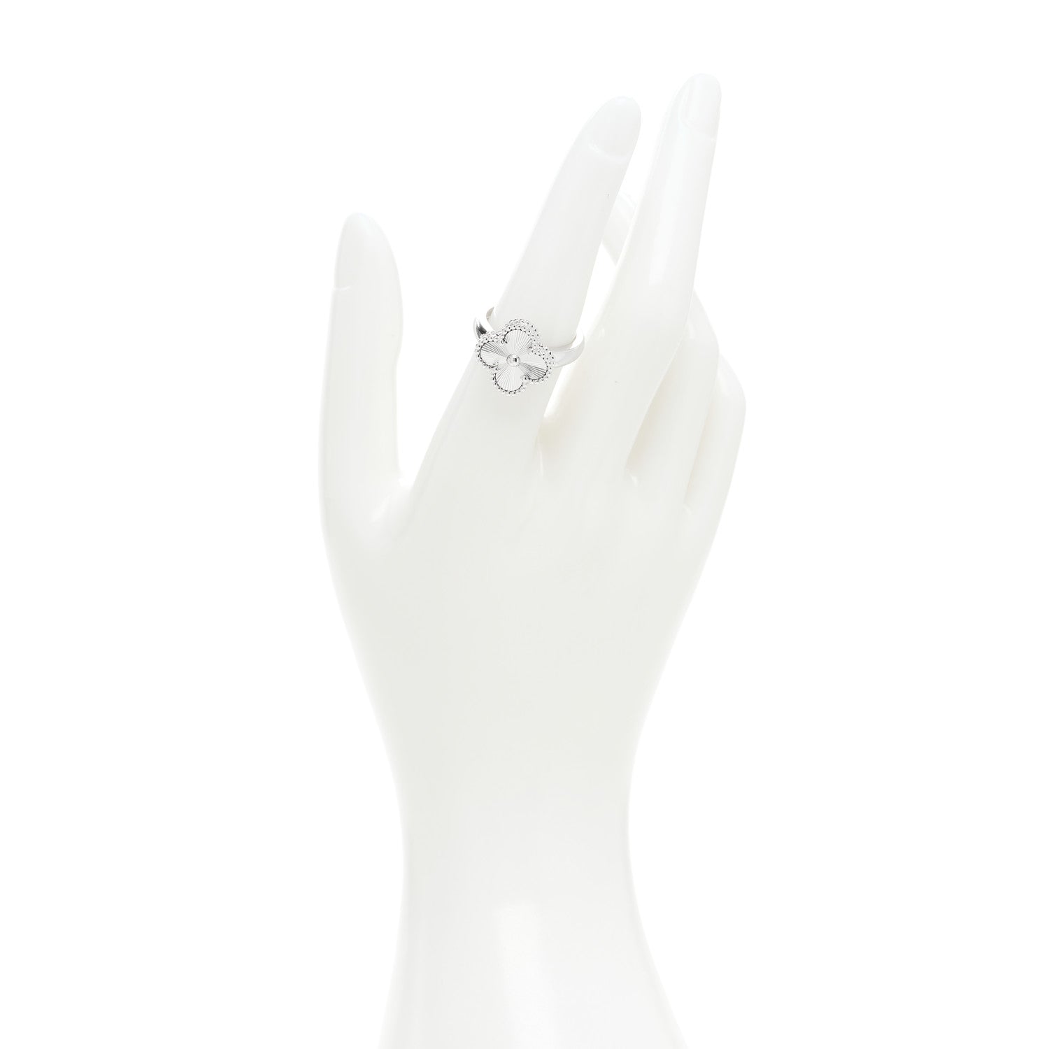 Van Cleef & Arpels 18K White Gold Guilloche Vintage Alhambra Ring 54 6.75 2 of 6