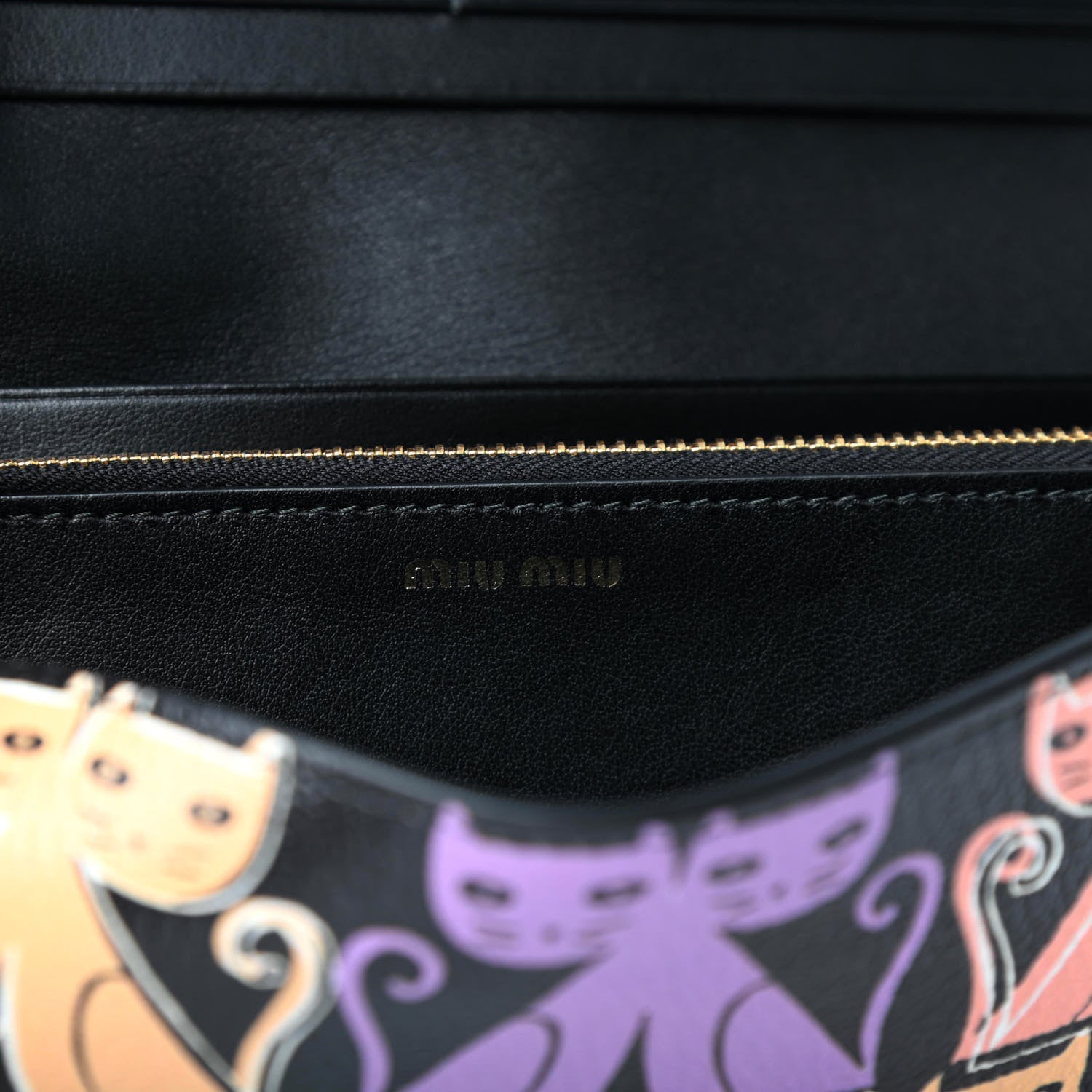 Miu Miu Goatskin Madras Cat Wallet Black 7 of 9
