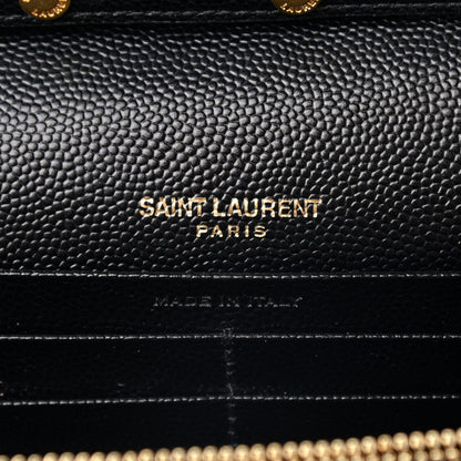 Saint Laurent Grain De Poudre Matelasse Chevron Monogram Chain Wallet Black 8 of 8
