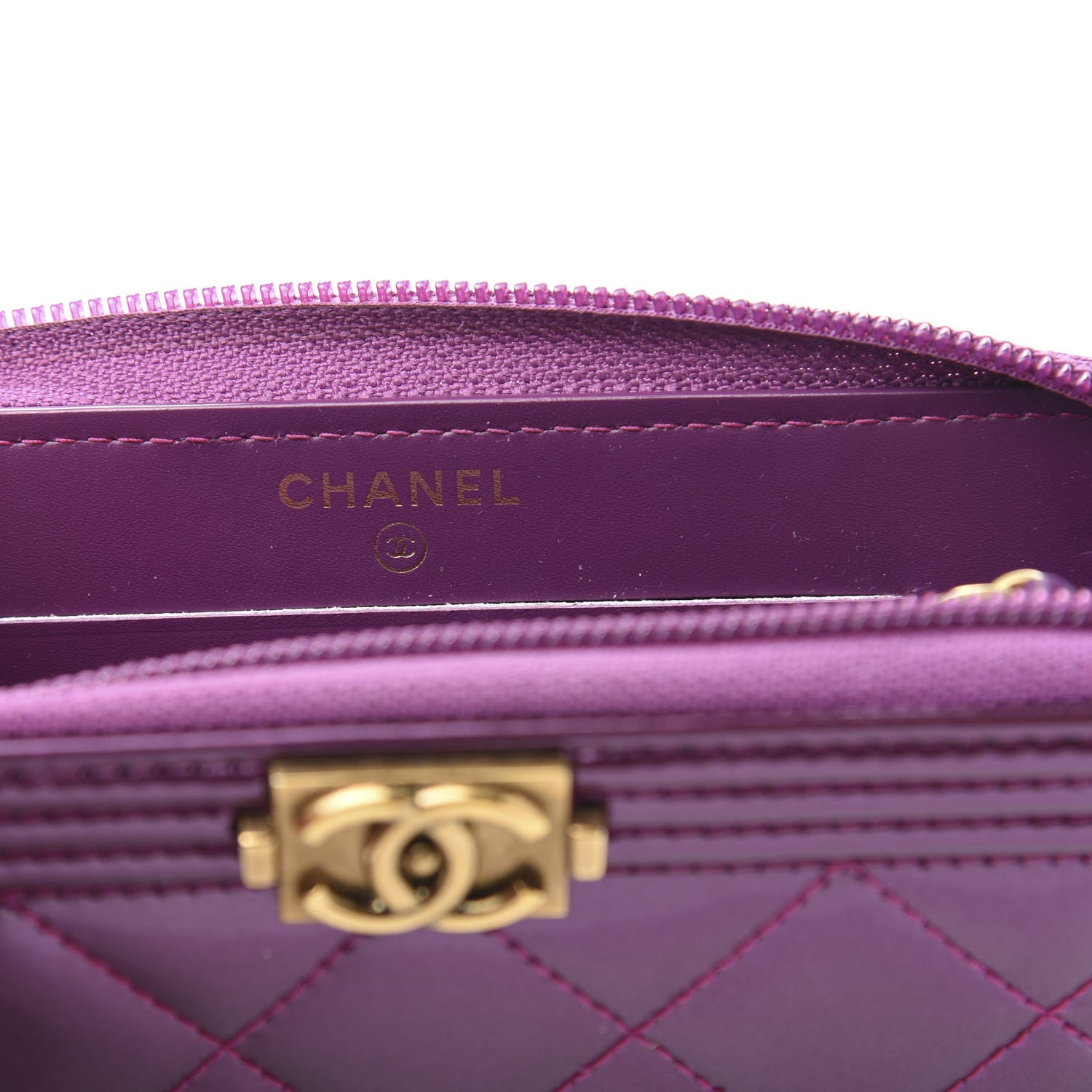 Chanel Patent Quilted Small Boy Zip Around Wallet Purple 6 of 9