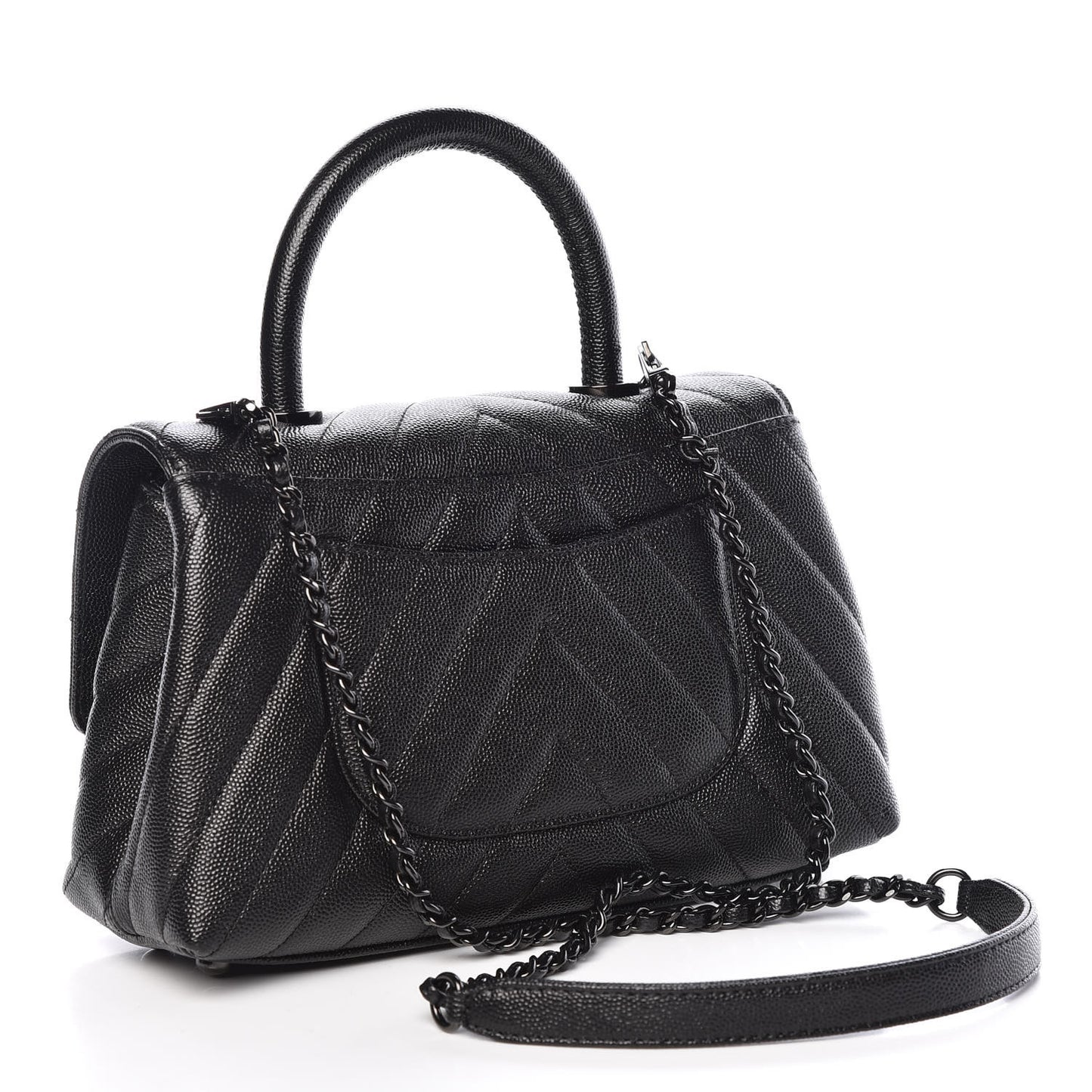 Caviar Chevron Quilted Mini Coco Handle Flap So Black