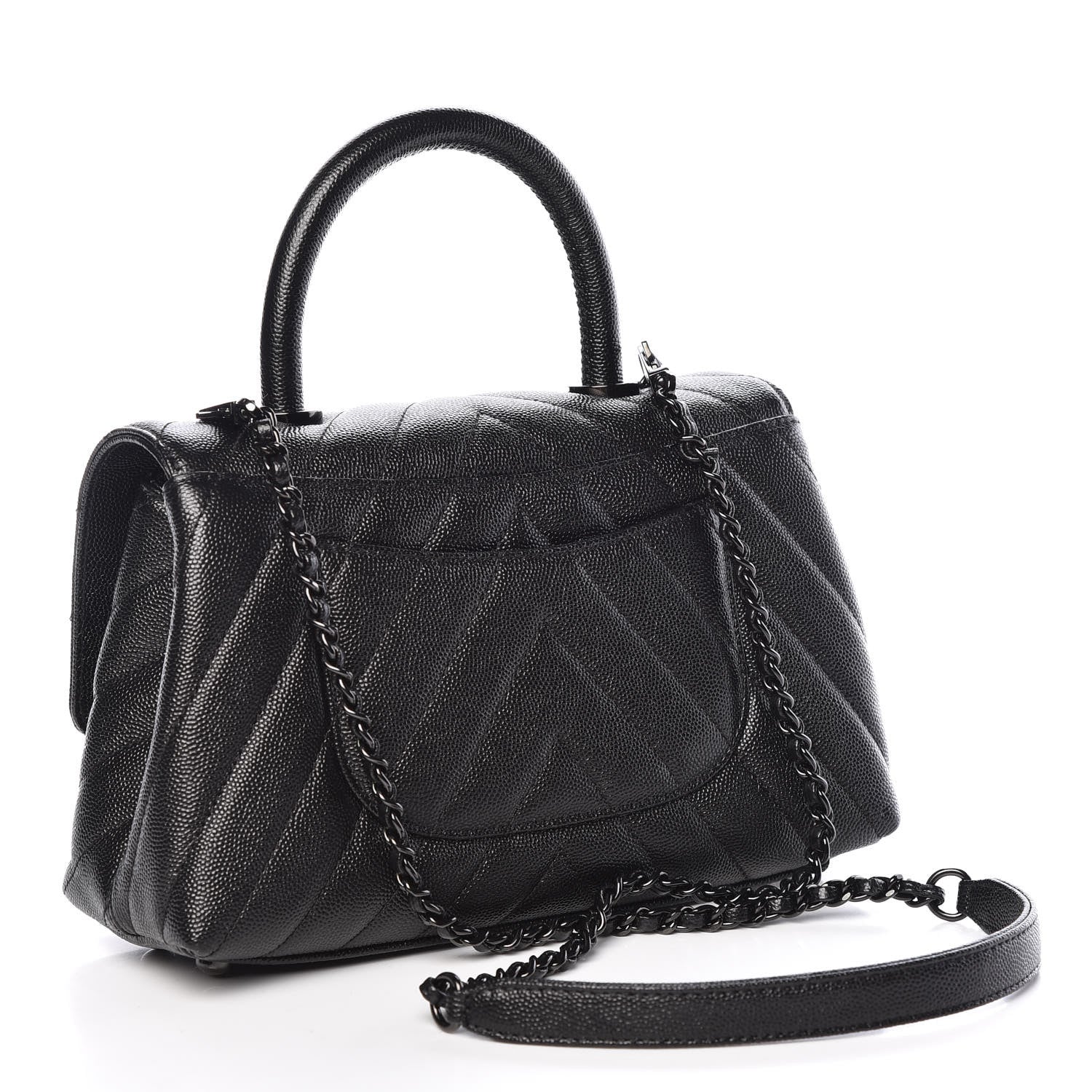 Chanel Caviar Chevron Quilted Mini Coco Handle Flap So Black 3 of 10